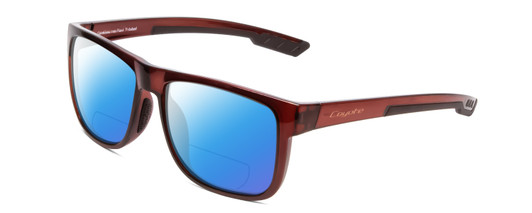 Profile View of Coyote Outlaw Designer Polarized Reading Sunglasses with Custom Cut Powered Blue Mirror Lenses in Crystal Brown Unisex Square Full Rim Acetate 55 mm