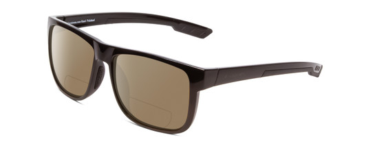 Profile View of Coyote Outlaw Designer Polarized Reading Sunglasses with Custom Cut Powered Amber Brown Lenses in Gloss Black Grey Mens Square Full Rim Acetate 55 mm