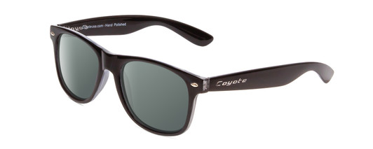 Profile View of Coyote P-23 Designer Polarized Sunglasses with Custom Cut Smoke Grey Lenses in Gloss Black Unisex Square Full Rim Acetate 51 mm
