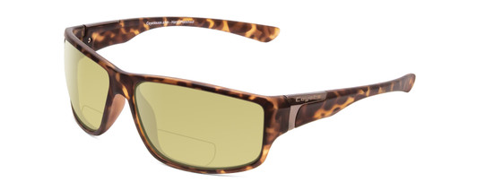 Profile View of Coyote P-37 Designer Polarized Reading Sunglasses with Custom Cut Powered Sun Flower Yellow Lenses in Matte Tortoise Unisex Rectangle Full Rim Acetate 61 mm