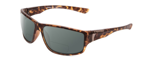 Profile View of Coyote P-37 Designer Polarized Reading Sunglasses with Custom Cut Powered Smoke Grey Lenses in Matte Tortoise Unisex Rectangle Full Rim Acetate 61 mm