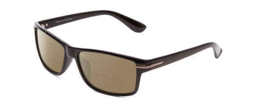 Profile View of Coyote P-43 Designer Polarized Reading Sunglasses with Custom Cut Powered Amber Brown Lenses in Gloss Black Unisex Rectangle Full Rim Acetate 58 mm