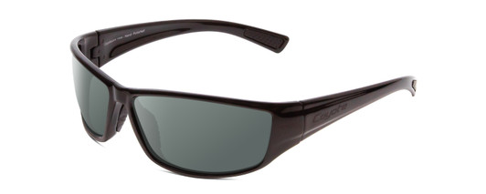 Profile View of Coyote P-44 Designer Polarized Sunglasses with Custom Cut Smoke Grey Lenses in Gloss Black Unisex Wrap Full Rim Acetate 66 mm