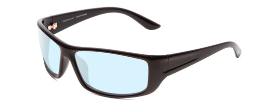 Profile View of Coyote P-59 Designer Progressive Lens Blue Light Blocking Eyeglasses in Black Rose Unisex Wrap Full Rim Acetate 63 mm