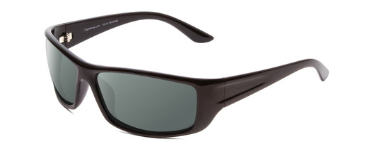 Profile View of Coyote P-59 Designer Polarized Sunglasses with Custom Cut Smoke Grey Lenses in Gloss Black Unisex Wrap Full Rim Acetate 63 mm