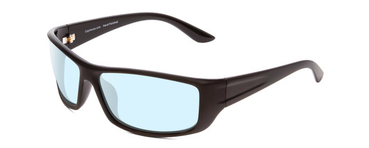 Profile View of Coyote P-59 Designer Blue Light Blocking Eyeglasses in Matte Black Mens Wrap Full Rim Acetate 63 mm