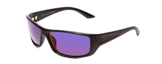 Profile View of Coyote P-59 Unisex Wrap Polarized Sunglasses Matte Black Grey & Blue Mirror 63mm