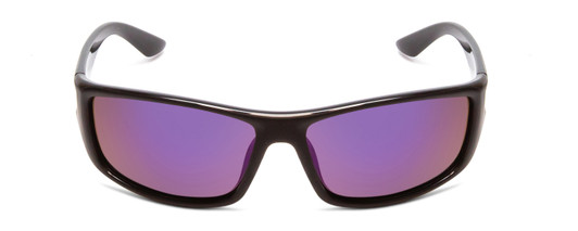 Front View of Coyote P-59 Unisex Wrap Polarized Sunglasses Matte Black Grey & Blue Mirror 63mm