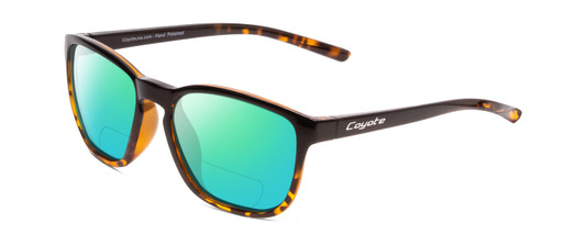 Profile View of Coyote Rambler Designer Polarized Reading Sunglasses with Custom Cut Powered Green Mirror Lenses in Black Tortoise Unisex Square Full Rim Acetate 53 mm