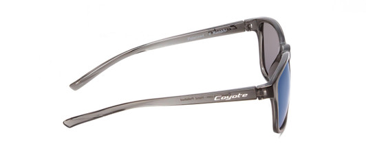 Side View of Coyote Rambler Mens Square Polarized Sunglasses in Crystal Grey/Blue Mirror 53mm