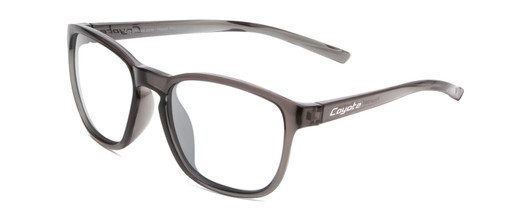 Profile View of Coyote Rambler Designer Progressive Lens Blue Light Blocking Eyeglasses in Crystal Grey Mens Square Full Rim Acetate 53 mm with Blue Light Zone functionality illustration laid over the lens