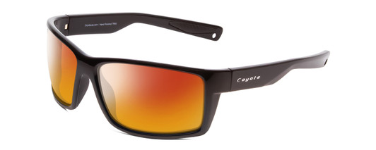 Profile View of Coyote Raptor Designer Polarized Sunglasses with Custom Cut Red Mirror Lenses in Gloss Black Grey Mens Wrap Full Rim Acetate 63 mm