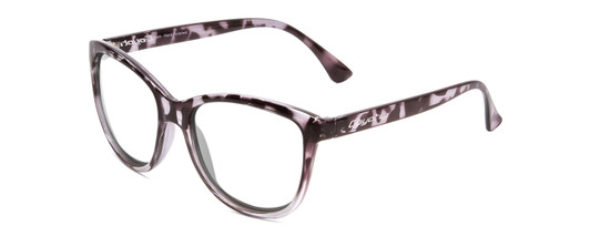 Profile View of Coyote Raven Designer Reading Eye Glasses with Custom Cut Powered Lenses in Purple Tortoise Brown Ladies Cateye Full Rim Acetate 54 mm