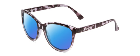 Profile View of Coyote Raven Designer Polarized Sunglasses with Custom Cut Blue Mirror Lenses in Purple Tortoise Brown Ladies Cateye Full Rim Acetate 54 mm