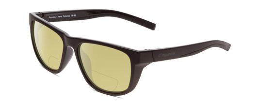 Profile View of Coyote Redfin Designer Polarized Reading Sunglasses with Custom Cut Powered Sun Flower Yellow Lenses in Matte Black Grey Mens Square Full Rim Acetate 55 mm
