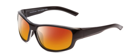 Profile View of Coyote Salty Designer Polarized Sunglasses with Custom Cut Red Mirror Lenses in Gloss Black Grey Unisex Wrap Full Rim Acetate 61 mm