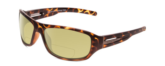 Profile View of Coyote Sonoma Designer Polarized Reading Sunglasses with Custom Cut Powered Sun Flower Yellow Lenses in Dark Matte Tortoise Unisex Wrap Full Rim Acetate 61 mm