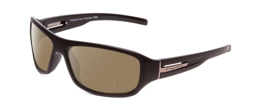 Profile View of Coyote Sonoma Designer Polarized Reading Sunglasses with Custom Cut Powered Amber Brown Lenses in Matte Black Unisex Wrap Full Rim Acetate 61 mm