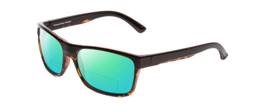 Profile View of Coyote Twisted Designer Polarized Reading Sunglasses with Custom Cut Powered Green Mirror Lenses in Black Tortoise Unisex Square Full Rim Acetate 58 mm