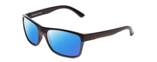 Profile View of Coyote Twisted Designer Polarized Sunglasses with Custom Cut Blue Mirror Lenses in Matte Black Gun Metal Grey Mens Square Full Rim Acetate 58 mm
