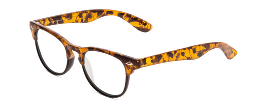 Profile View of Coyote Uptown Designer Progressive Lens Blue Light Blocking Eyeglasses in Tokyo Tortoise Black Ladies Cateye Full Rim Acetate 49 mm with Blue Light Zone functionality illustration laid over the lens