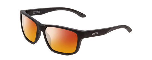 Profile View of Smith Optics Basecamp Designer Polarized Sunglasses with Custom Cut Red Mirror Lenses in Matte Black Unisex Square Full Rim Acetate 58 mm