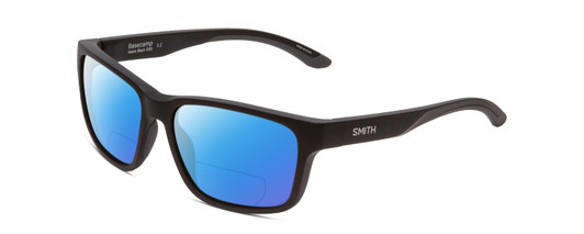 Profile View of Smith Optics Basecamp Designer Polarized Reading Sunglasses with Custom Cut Powered Blue Mirror Lenses in Matte Black Unisex Square Full Rim Acetate 58 mm