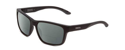 Profile View of Smith Optics Basecamp Designer Polarized Reading Sunglasses with Custom Cut Powered Smoke Grey Lenses in Matte Black Unisex Square Full Rim Acetate 58 mm