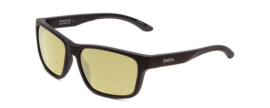 Profile View of Smith Optics Basecamp Designer Polarized Reading Sunglasses with Custom Cut Powered Sun Flower Yellow Lenses in Matte Black Unisex Square Full Rim Acetate 58 mm