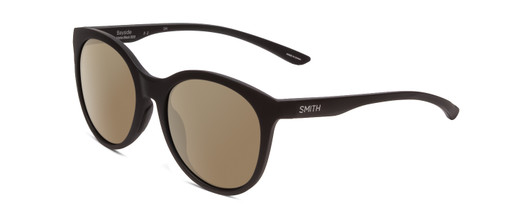 Profile View of Smith Optics Bayside Designer Polarized Sunglasses with Custom Cut Amber Brown Lenses in Matte Black Unisex Cateye Full Rim Acetate 54 mm