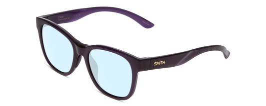 Profile View of Smith Optics Caper Designer Blue Light Blocking Eyeglasses in Crystal Midnight Black Purple Ladies Cateye Full Rim Acetate 53 mm
