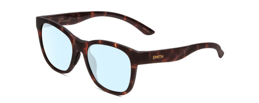 Profile View of Smith Optics Caper Designer Progressive Lens Blue Light Blocking Eyeglasses in Matte Tortoise Havana Gold Ladies Cateye Full Rim Acetate 53 mm
