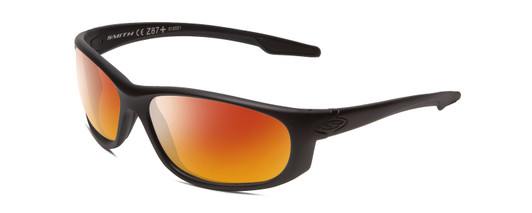 Profile View of Smith Optics Chamber Elite Designer Polarized Sunglasses with Custom Cut Red Mirror Lenses in Matte Black Unisex Wrap Full Rim Acetate 65 mm