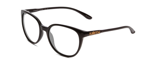 Profile View of Smith Optics Cheetah Designer Reading Eye Glasses with Custom Cut Powered Lenses in Gloss Black Ladies Cateye Full Rim Acetate 54 mm