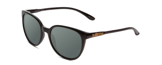 Profile View of Smith Optics Cheetah Designer Polarized Sunglasses with Custom Cut Smoke Grey Lenses in Gloss Black Ladies Cateye Full Rim Acetate 54 mm