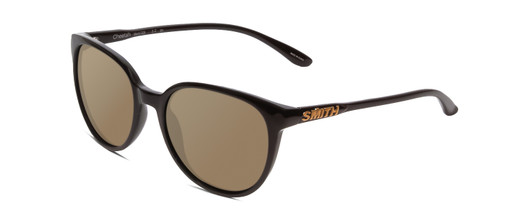 Profile View of Smith Optics Cheetah Designer Polarized Sunglasses with Custom Cut Amber Brown Lenses in Gloss Black Ladies Cateye Full Rim Acetate 54 mm