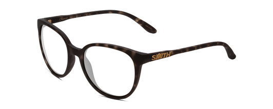 Profile View of Smith Optics Cheetah Designer Blue Light Blocking Eyeglasses in Matte Ash Tortoise Brown Grey Ladies Cateye Full Rim Acetate 54 mm