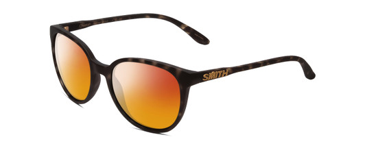 Profile View of Smith Optics Cheetah Designer Polarized Sunglasses with Custom Cut Red Mirror Lenses in Matte Ash Tortoise Brown Grey Ladies Cateye Full Rim Acetate 54 mm