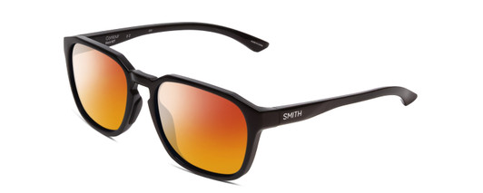 Profile View of Smith Optics Contour Designer Polarized Sunglasses with Custom Cut Red Mirror Lenses in Gloss Black Unisex Square Full Rim Acetate 56 mm