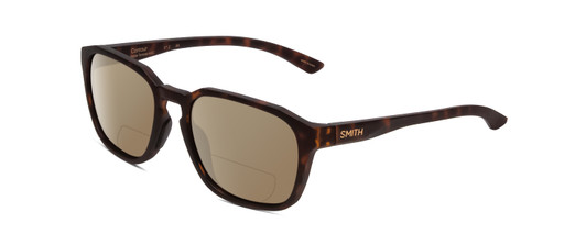 Profile View of Smith Optics Contour Designer Polarized Reading Sunglasses with Custom Cut Powered Amber Brown Lenses in Matte Tortoise Havana Gold Unisex Square Full Rim Acetate 56 mm