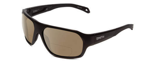 Profile View of Smith Optics Deckboss Designer Polarized Reading Sunglasses with Custom Cut Powered Amber Brown Lenses in Matte Black Unisex Rectangle Full Rim Acetate 63 mm