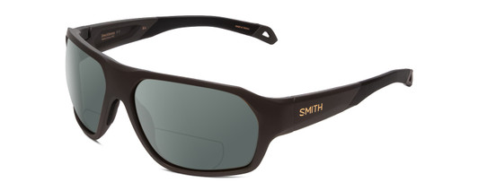 Profile View of Smith Optics Deckboss Designer Polarized Reading Sunglasses with Custom Cut Powered Smoke Grey Lenses in Matte Gravy Grey Unisex Rectangle Full Rim Acetate 63 mm