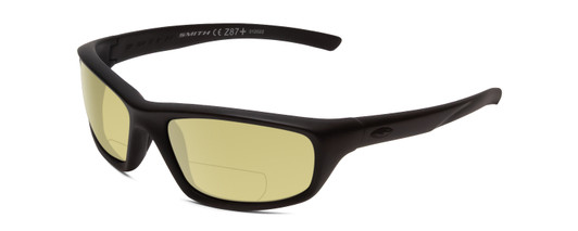 Profile View of Smith Optics Director Elite Designer Polarized Reading Sunglasses with Custom Cut Powered Sun Flower Yellow Lenses in Gloss Black Unisex Rectangle Full Rim Acetate 60 mm