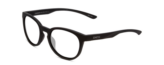 Profile View of Smith Optics Eastbank Designer Progressive Lens Blue Light Blocking Eyeglasses in Matte Black Unisex Round Full Rim Acetate 52 mm with Blue Light Zone functionality illustration laid over the lens