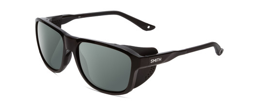 Profile View of Smith Optics Embark Designer Polarized Sunglasses with Custom Cut Smoke Grey Lenses in Gloss&Matte Black Unisex Wrap Full Rim Acetate 58 mm