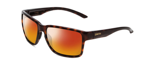Profile View of Smith Optics Emerge Designer Polarized Sunglasses with Custom Cut Red Mirror Lenses in Tortoise Havana Gold Unisex Square Full Rim Acetate 60 mm