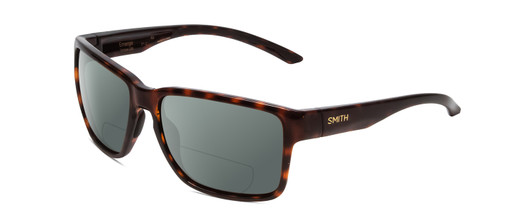 Profile View of Smith Optics Emerge Designer Polarized Reading Sunglasses with Custom Cut Powered Smoke Grey Lenses in Tortoise Havana Gold Unisex Square Full Rim Acetate 60 mm