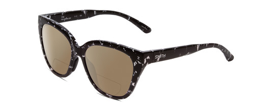 Profile View of Smith Optics Era Designer Polarized Reading Sunglasses with Custom Cut Powered Amber Brown Lenses in Black Marble Tortoise Ladies Cateye Full Rim Acetate 55 mm
