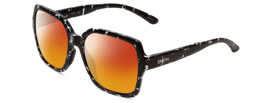 Profile View of Smith Optics Flare Designer Polarized Sunglasses with Custom Cut Red Mirror Lenses in Black Marble Tortoise Ladies Oversized Full Rim Acetate 57 mm