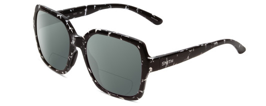 Profile View of Smith Optics Flare Designer Polarized Reading Sunglasses with Custom Cut Powered Smoke Grey Lenses in Black Marble Tortoise Ladies Oversized Full Rim Acetate 57 mm